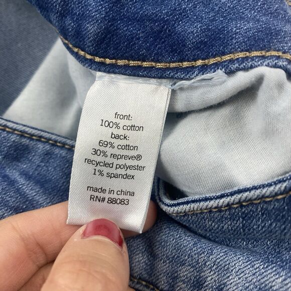 SO Midi Denim Blue Jean Skirt Button Front Size 7/28 Medium Wash Slit Stretch - Picture 5 of 8